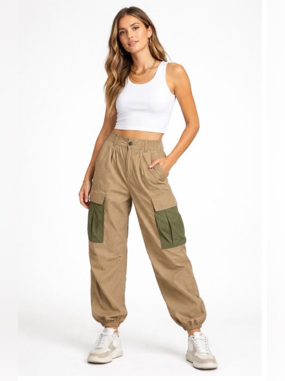 Anthropologie Cargo Parachute Pants Women’s 28 Khaki Olive Baggy Gorpcore